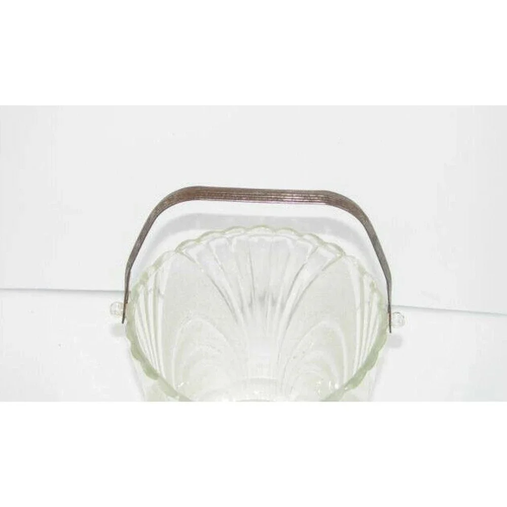 Vintage Ice Bucket Frosted Glass Removable Hammered Aluminum Handle